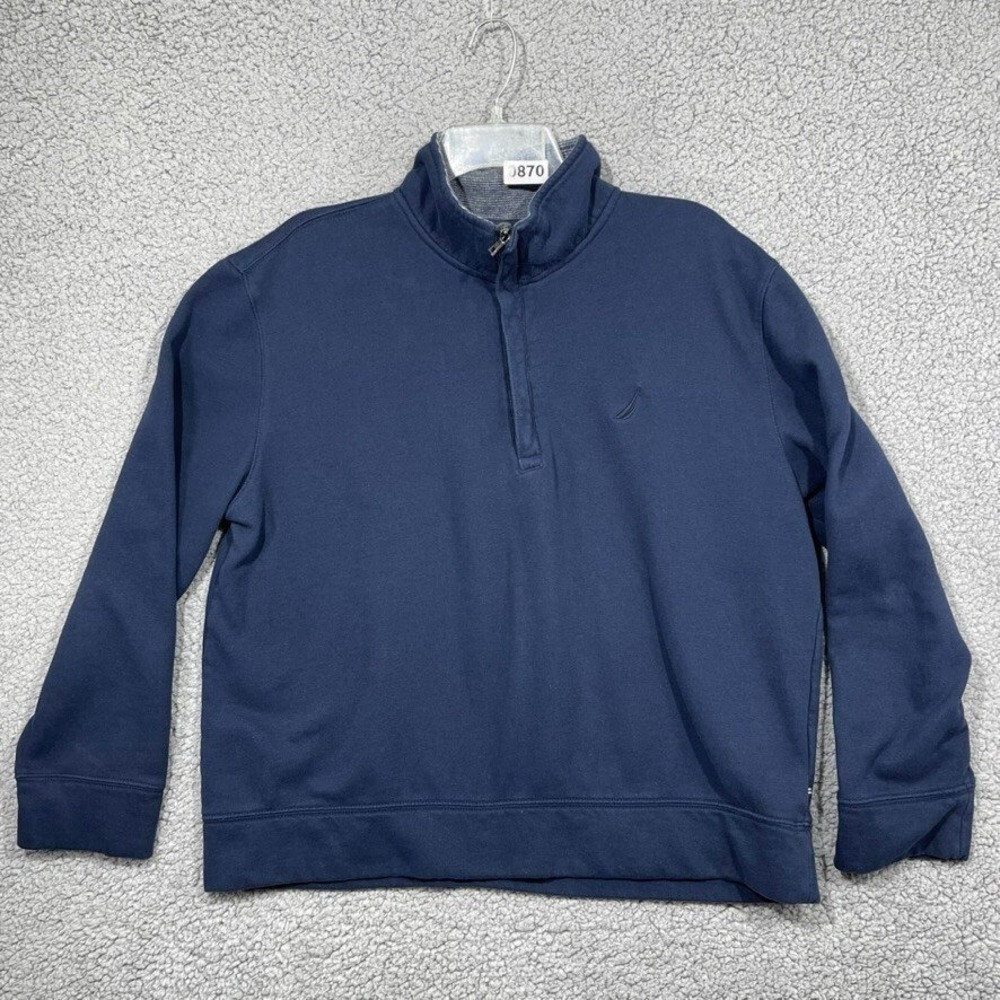 Nautica Sweater Womens Large Blue Quarter Zip Mock Neck Long Sleeve - Picture 10 of 16